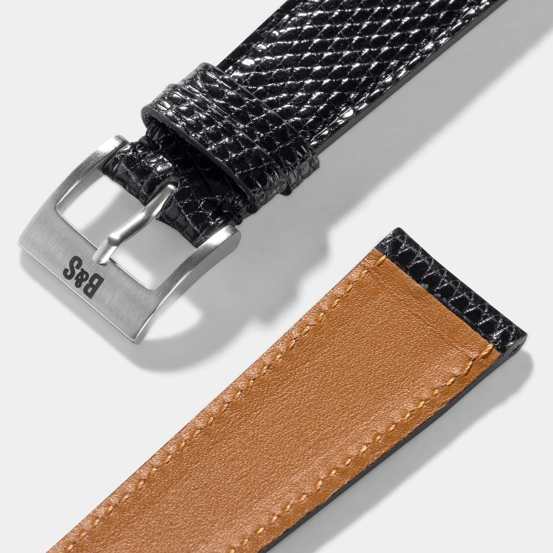 Slim Brilliant Black Lizard Leather Watch Strap - Image 6