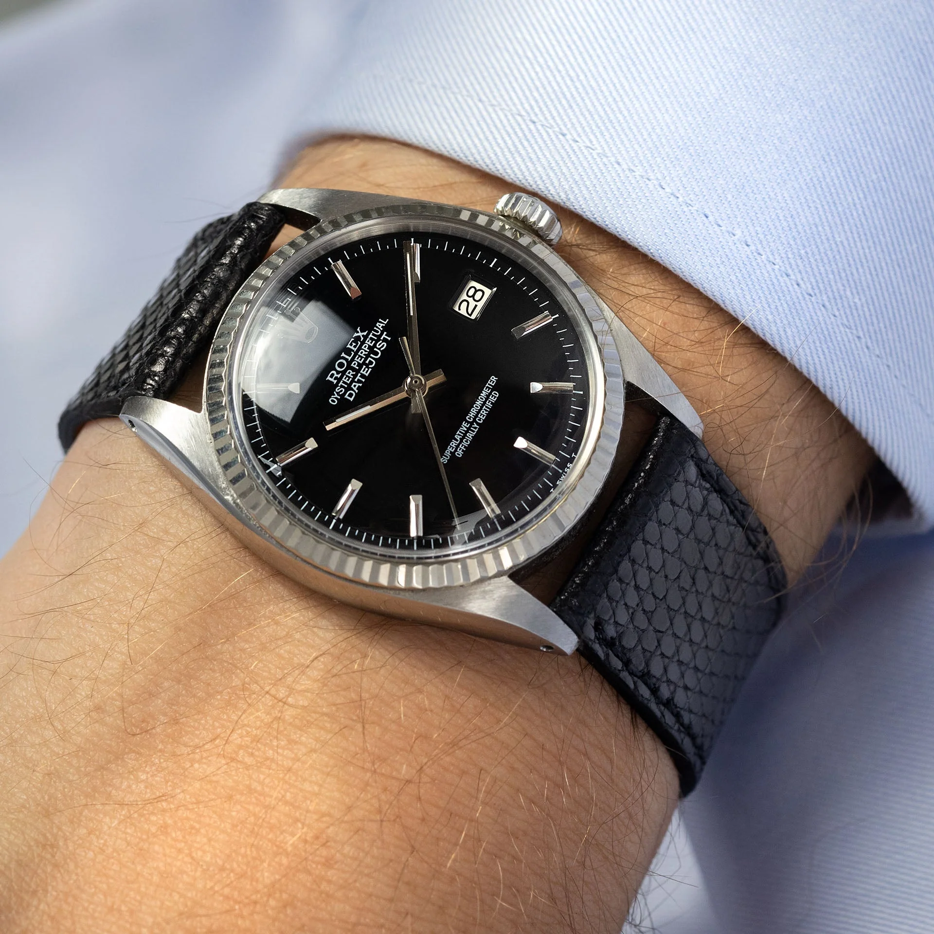 Slim Brilliant Black Lizard Leather Watch Strap - Image 9