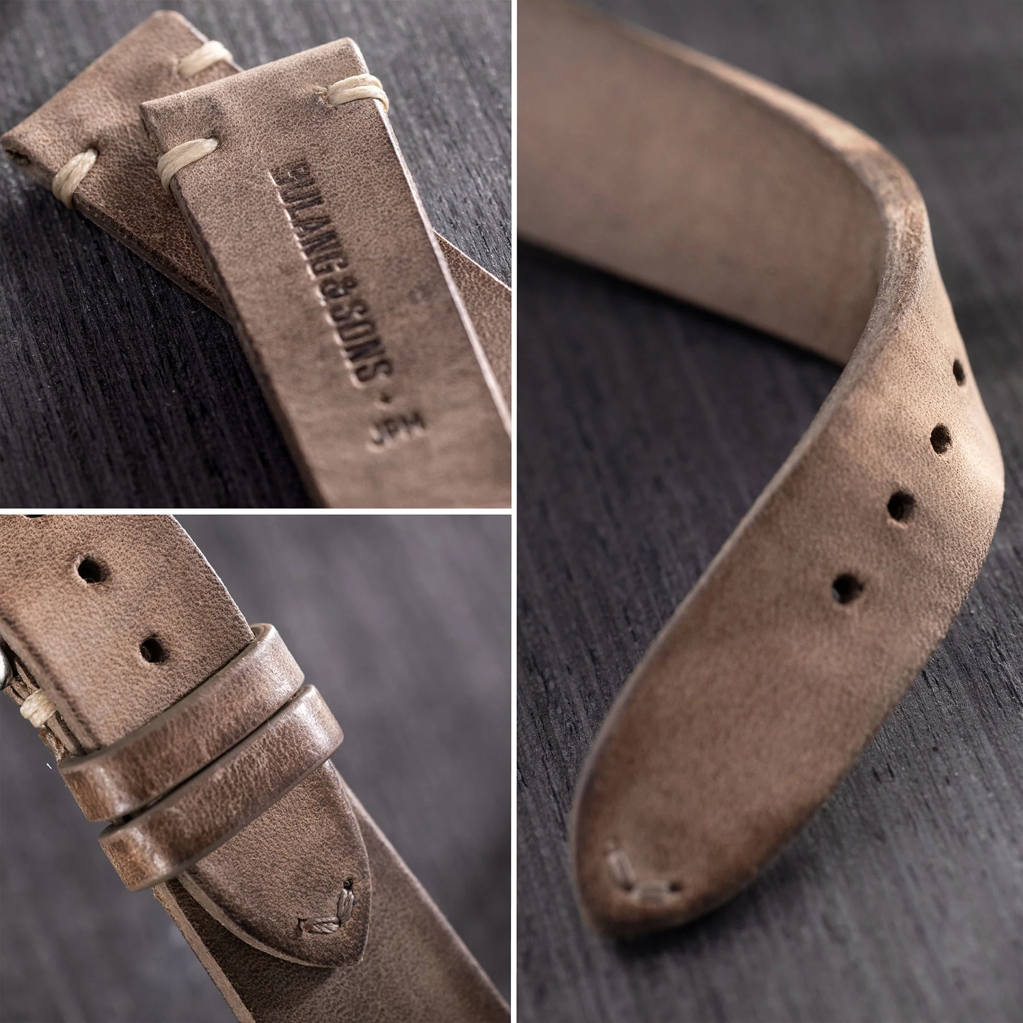Smoke Grey Leather Watch Strap - Image 7